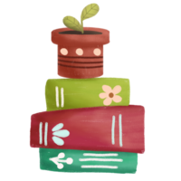 a stack of books with a plant on top png