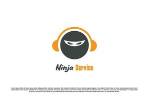 Illustration of a customer service ninja logo design. Shadow silhouette of asian character mysterious action ninja agent service mascot help center contact. Modern minimalist simple cute flat icon. vector