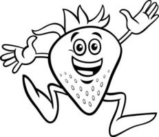 happy cartoon strawberry fruit character coloring page vector