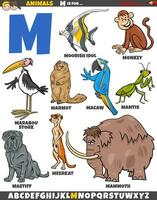 cartoon animal characters for letter M educational set vector