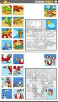 jigsaw puzzle games set with Christmas characters and animals vector
