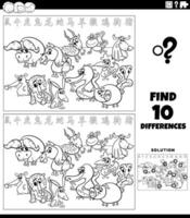 differences games with Chinese zodiac animal characters coloring page vector