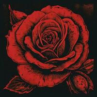 Watercolor hand drawn rose, black background, AI Generated photo
