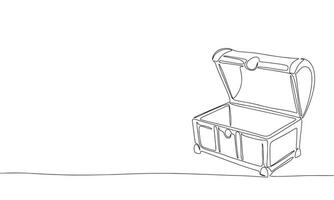 Treasure chest one line continuous. Line art empty open chest. Vector illustraiton.