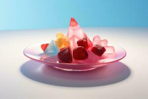 3D printed edible shapes enhancing a dish isolated on a gradient background photo