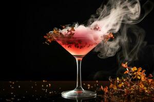 Smoke infusion technique applied to upscale cocktail isolated on a gradient background photo