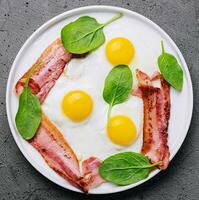 Fried eggs and bacon for breakfast on a plate photo