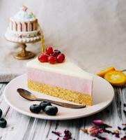 Delicious cheese cake with jellied layer photo