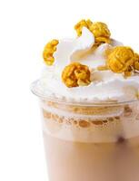 Popcorn milkshake isolated on white background photo