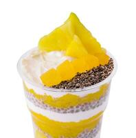 Chia pudding with pineapple isolated on white photo