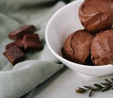 Chocolate coffee ice cream ball in a bowl photo