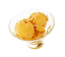 Vanilla ice cream in glass bowl photo