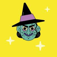 Scary Witch Halloween Head Monster Face. Vector flat cute Witch face illustration.
