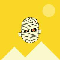 Halloween mummy face with bandages, eyes and open mouth outline iconic vector line art