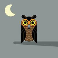 Cute owl in comic funny cartoon style. Halloween decor in flat vector illustration.