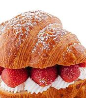 strawberry and fresh cream croissant close up photo