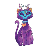 Magic Cat with Skull Mask - Spooky Whimsical Halloween Pet png