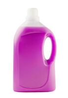 Plastic clean bottle full with pink detergent photo