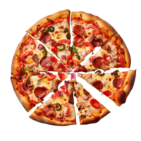 oben Aussicht von Pizza mit Kochen Zutaten Kirsche Tomaten, Basilikum und Olive Öl, geschnitten Pizza, ai generativ png