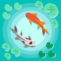 diseño plano vector koi pescado en estanque ilustración