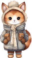 ai generiert Aquarell katzenartig Winter Wunderland Clip Art kawaii Katze Kindergarten Tiere Kätzchen Baby warm Sweatshirt süß Miau minimalistisch Weihnachten Karte Poster Aufkleber Planer png