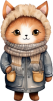 ai generato acquerello felino inverno Paese delle meraviglie clipart kawaii gatto asilo animali gattino bambino caldo maglione carino Miao minimalista Natale carta manifesto adesivi progettista png