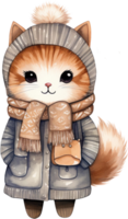 ai generado acuarela felino invierno mundo maravilloso clipart kawaii gato guardería animales gatito bebé calentar suéter linda maullar minimalista Navidad tarjeta póster pegatinas planificador png