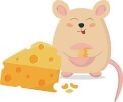 mouse with cheese and a piece of cheese vector