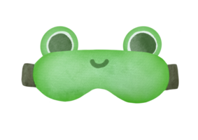 grön vattenfärg sömn öga mask på transparent bakgrund. djur- groda formad vardagsklädsel. ett enda objekt, personlig tillbehör för bekvämlighet läggdags, hjälp med sömnlöshet, ljud sova. Skära ut klämma konst png