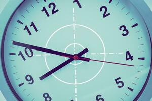 target on time clock for precision times or timing accuracy in minute and second tiktok to business success concept photo