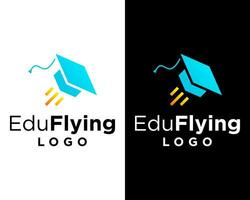 Academic hat education flying speed rocket logo design. vector