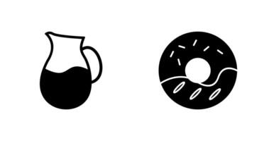 Leche jarra y crema rosquilla icono vector