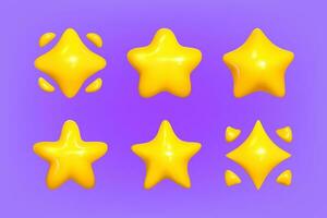 3d set stars yellow. Realistic 3d symbol design. Vector illustration. Realistic stars collection