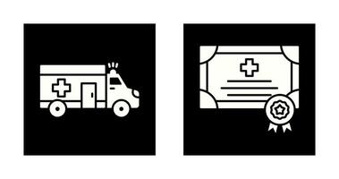 ambulancia y certificado icono vector