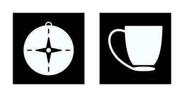 Brújula y café taza icono vector