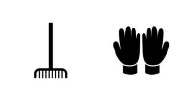 Fork picking Leaves and Gardening Gloves Icon vector