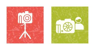 camera on stand and photographer Icon vector