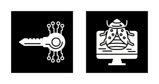llave código y malware icono vector