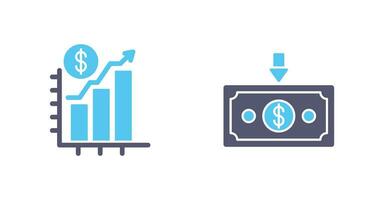 gráfico arriba y dinero abajo icono vector