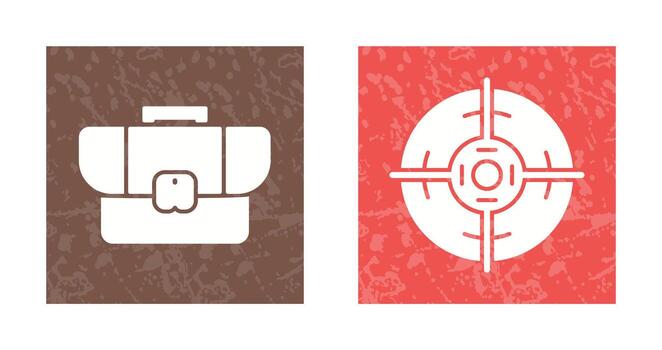 maletín y objetivo icono vector