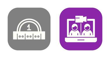vídeo conferencia y regla icono vector