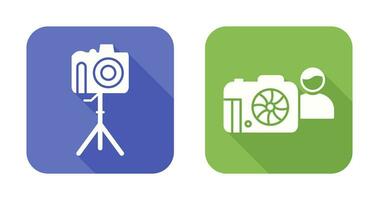 camera on stand and photographer Icon vector