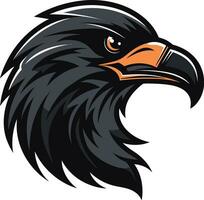 Black Raven Monochrome Logo Premium Bird Badge Design vector