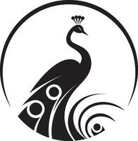 Elegant Avian Peacock Symbol in Vector Feline Majesty Black Peacock Logo