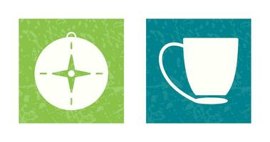 Brújula y café taza icono vector