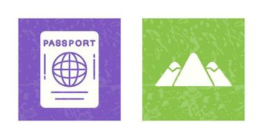 pasaporte y montaña icono vector