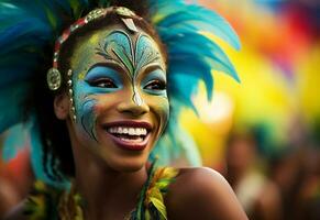 Ai Generative A vibrant collection of images capturing the energy and excitement of Brazil's carnival and samba culture from colorful costumes and masks photo