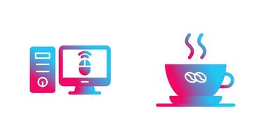 Desktop Computer and Coffee Cup Icon vector