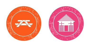 Picnic of Table and Wood Cabin Icon vector