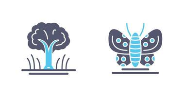 árbol y mariposa icono vector